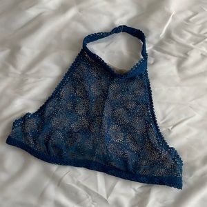 HALTER LACE UNDERWIRE BRA STEEL BLUE